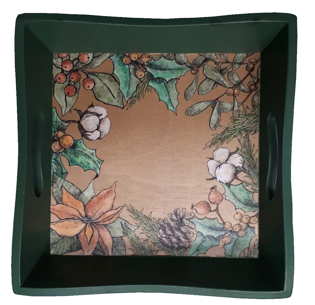 Green & gold decorated tray